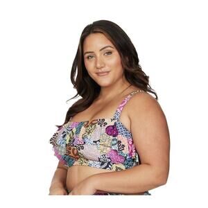 Artesands Salmagundi Multi Vermeer Bikini Top‎ Size 16 Multicolored Ruffle NWT